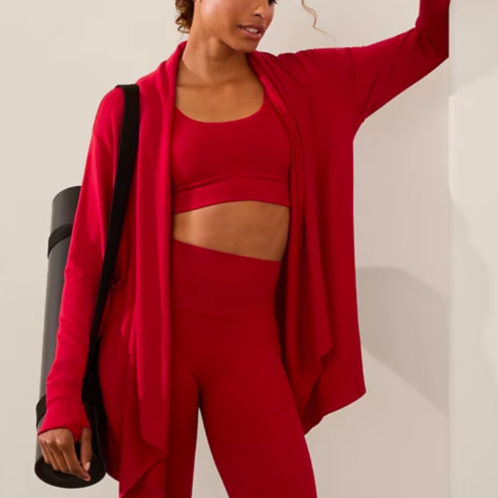 Size Small Athleta Pranayama Wrap Modal Cardigan Open Front Sweater Burgundy